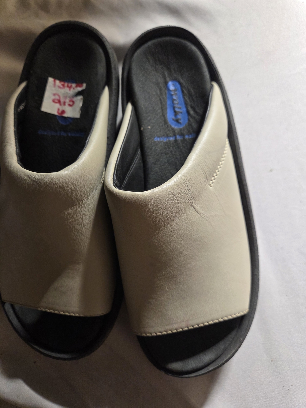 Wolky Cream Slide Sandals with Black Footbed
